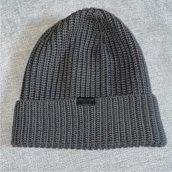 Coach Gray Graphite Wool Rib Knit Beanie Hat - Picture 1 of 5